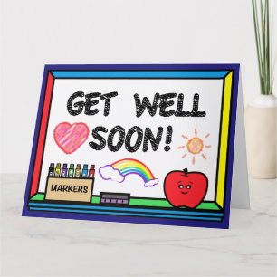 Get Well Soon Teacher with Apple and Markers Card