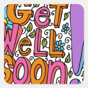 Get Well Soon Text Cartoon Square Sticker