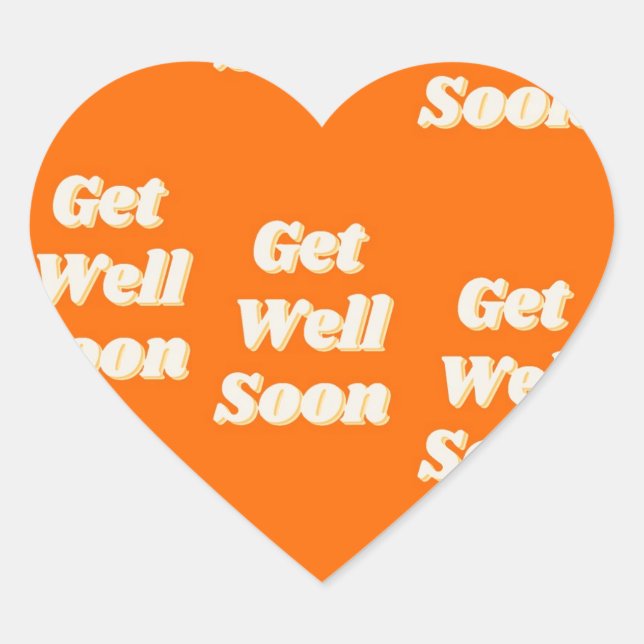 Get well soon text on orange heart sticker (Front)