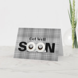 Get Well Soon toilet paper roll grey plaid Card