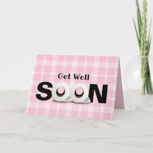 Get Well Soon toilet paper roll pink plaid Card