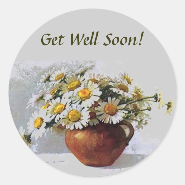 Get Well Soon Vintage Daisies Sticker (Front)