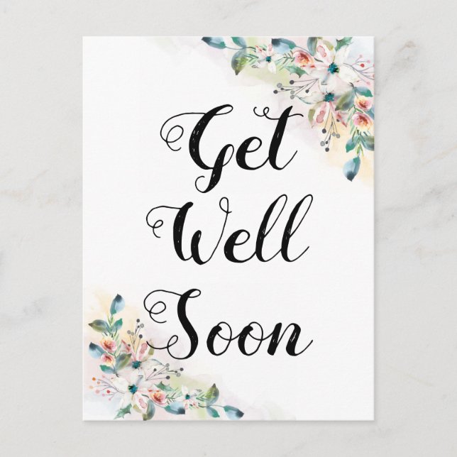 get well soon,watercolor floral background,custom postcard (Front)