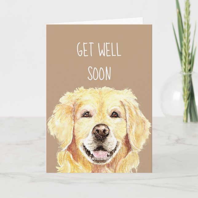 Get Well Soon Watercolor Golden Retriever Dog Card (Front)