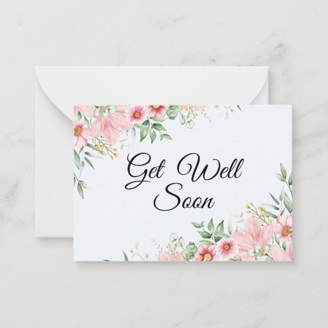 Get well soon, watercolor pink floral stylish card (Front)