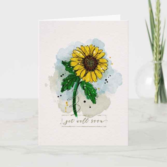 Get Well Soon Watercolor Sunflower  Card (Front)