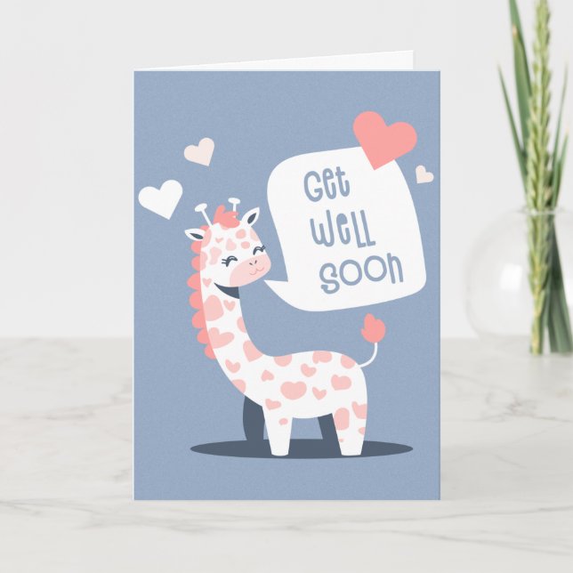Get Well Soon White Cartoon Giraffe Greeting Card (Front)