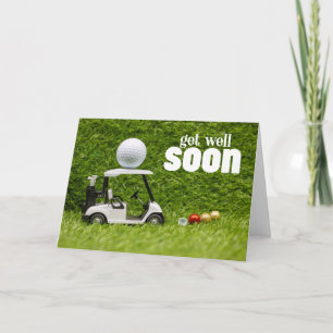 Get well soon with golf ball on green for golfer card