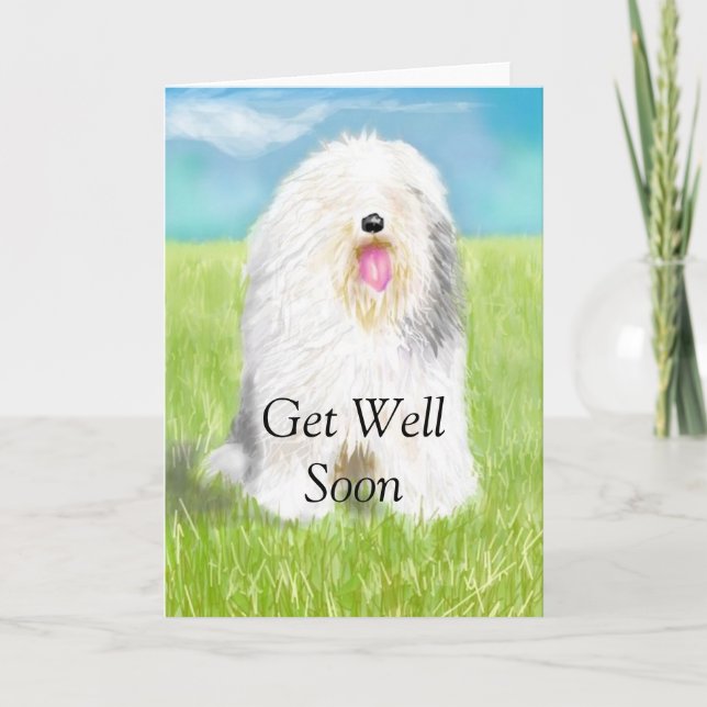 Get Well Soon with Sheep Dog Card (Front)