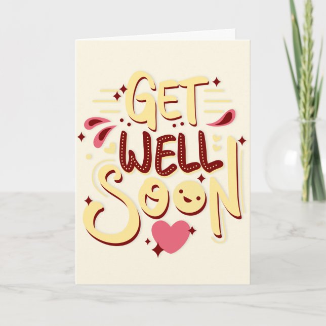 Get Well Soon Yellow Typography Greeting Card (Front)