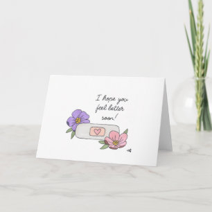 Get Well with Bandaid and Flowers Card