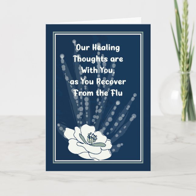 Get Well with White Flower Bubbles and Dark Blue Card (Front)