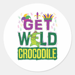 Get Wild Crocodile Mardi Gras Alligator Classic Round Sticker