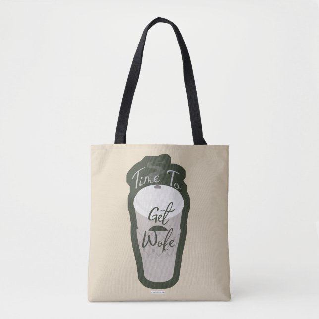 Get Woke With Coffee Fun Cartoon Design Art Tote Bag (Front)