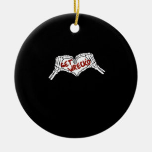 Get Wrecked Skeleton Hand Heart Classic Ceramic Tree Decoration