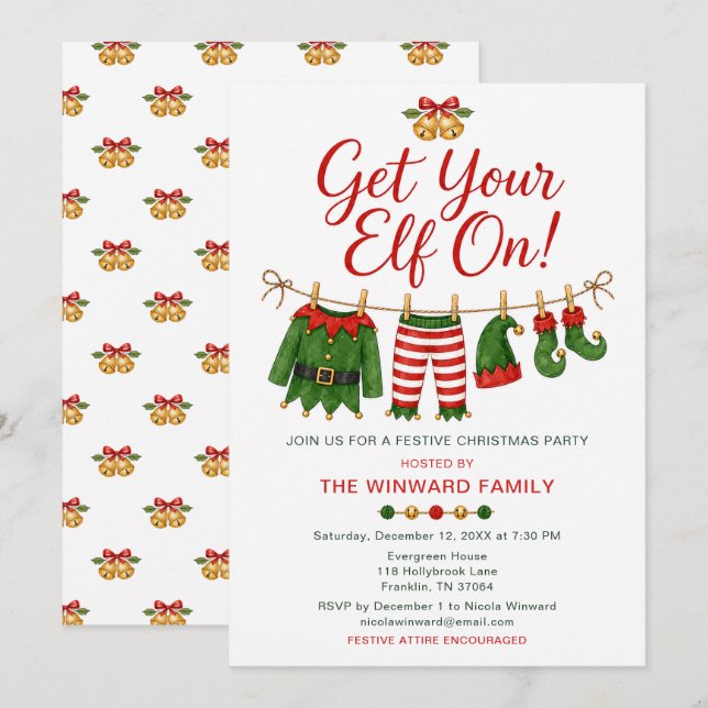 Get Your Elf On Christmas Party Invitation (Front/Back)