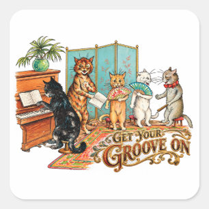 Get Your Groove On Vintage Musical Cats Square Sticker