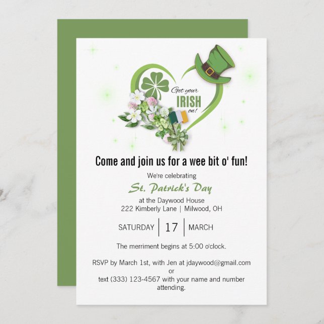 Get Your Irish On! St. Patrick's Day Party Invite (Front/Back)
