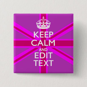 Get Your Keep Calm Text on Fuchsia Union Jack 15 Cm Square Badge