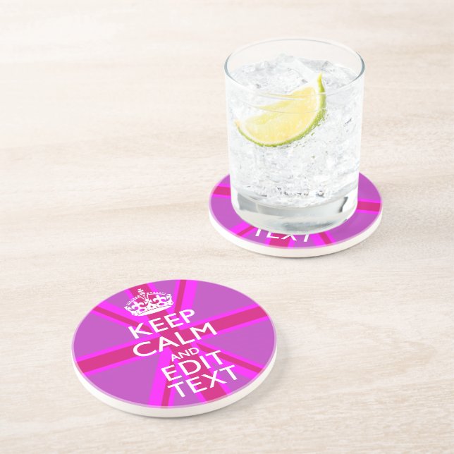 Get Your Keep Calm Text on Fuchsia Union Jack Coaster (Side)