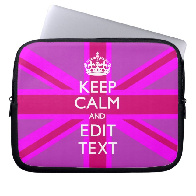 Get Your Keep Calm Text on Fuchsia Union Jack Laptop Sleeve (Front)