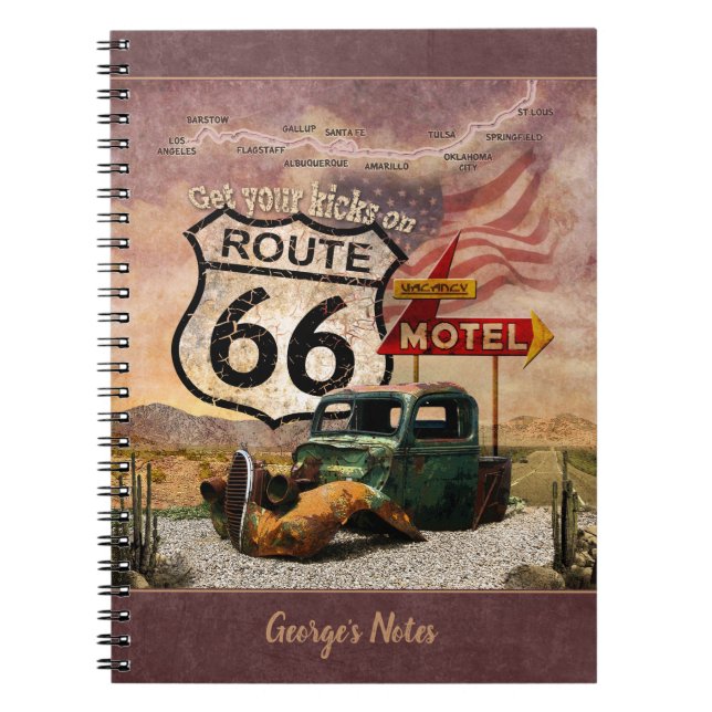 Get your Kicks on Route 66 (customisable) Notebook (Front)