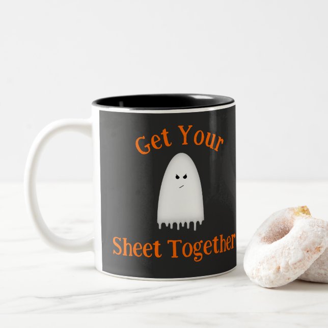 Get Your Sheet Together Halloween Ghost  Two-Tone Coffee Mug (With Donut)