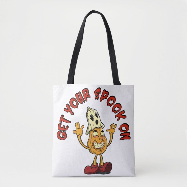 Get Your Spook On retro pumpkin mascot Tote Bag (Front)