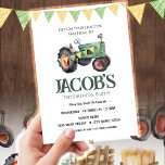 Get Your Tractor 3rd Birthday  Invitation<br><div class="desc">Fun boys themed tractor farming birthday invitations. Available as a digital download printable.
Great for any season. Let's build something fun for your little guy on his birthday! Green and yellow watercolor farm tractor design. Custom,  personalised,  editable electronic evite option for digital download.</div>