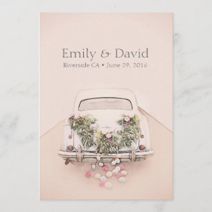 Getaway Car Wedding Romantic Blush Pink Invitation