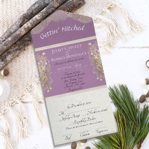 Gettin' Hitched Ribbon & Lace - Lavender All In One Invitation