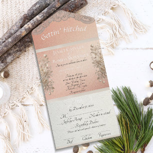 Gettin' Hitched Ribbon & Lace - Rose Gold All In One Invitation