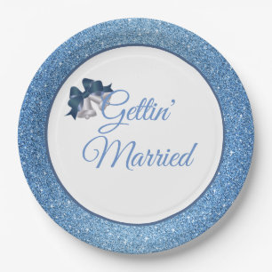 Gettin' Married Blue Glitter 9" Paper Plates