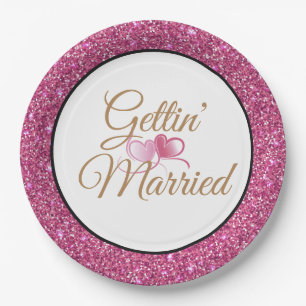 Gettin' Married Pink Glitter 9" Paper Plates