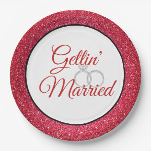 Gettin' Married Red Glitter 9" Paper Plates
