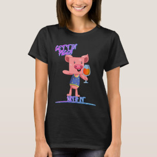 Gettin' Piggy With It Pig Drinking Funny Humour Qu T-Shirt