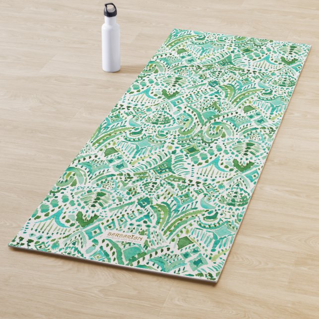 GETTIN’ TURT Green Aqua Sea Turtle Tribal Yoga Mat (In Situ)