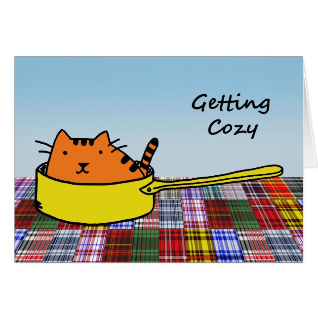 Getting Cosy, Orange Cat in Yellow Pan (Front Horizontal)