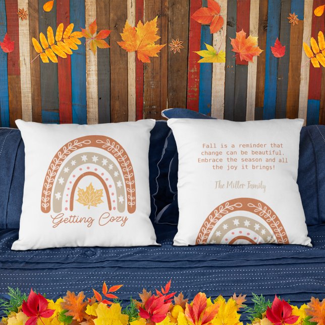 Getting Cosy Watercolor rainbow leave personalised Cushion (Getting Cozy Watercolor rainbow leave personalized Throw Pillow)