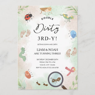 Getting Down & Dirty 3rd Birthday Farm Mud Party  Invitation