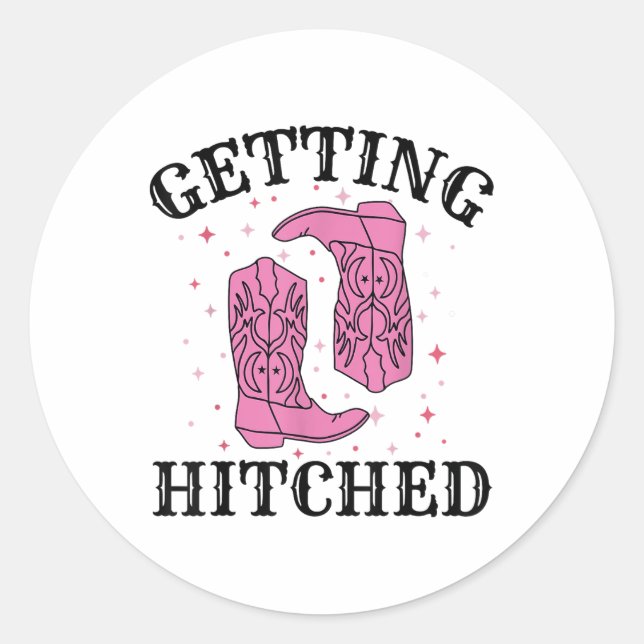 Getting Hitched Bride Groom Wedding Bachelorette P Classic Round Sticker (Front)