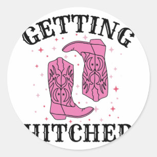 Getting Hitched Bride Groom Wedding Bachelorette P Classic Round Sticker