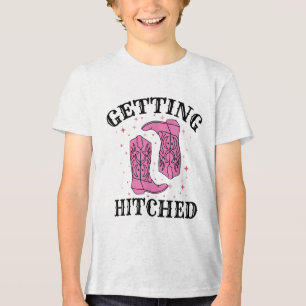 Getting Hitched Bride Groom Wedding Bachelorette P Tri-Blend Shirt