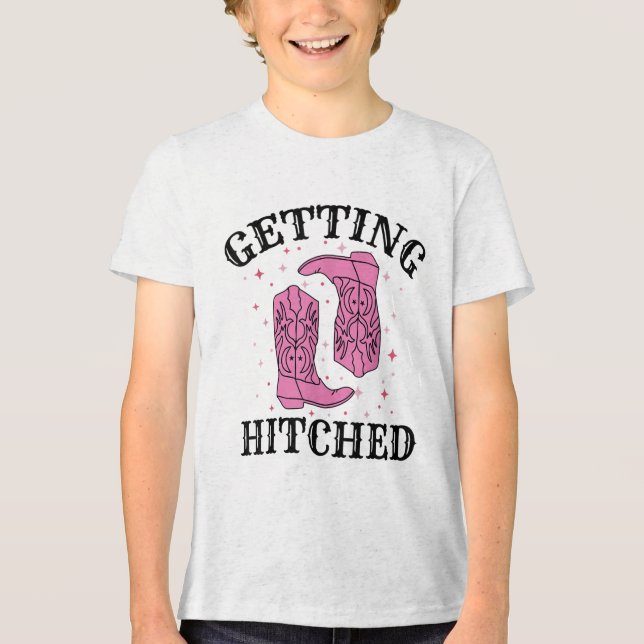 Getting Hitched Bride Groom Wedding Bachelorette P Tri-Blend Shirt (Front)