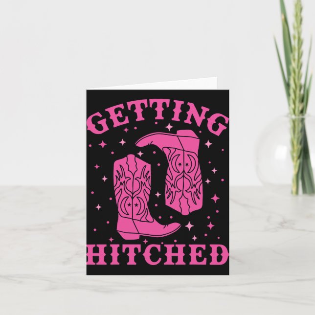 Getting Hitched Bride Groom Western Wedding Bachel Card (Front)