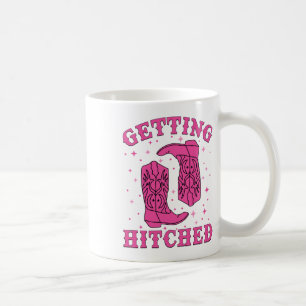 Getting Hitched Bride Groom Western Wedding Bachel Coffee Mug