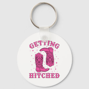 Getting Hitched Bride Groom Western Wedding Bachel Key Ring