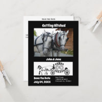 Getting Hitched Horse Wagon Photo Monogram Invitat