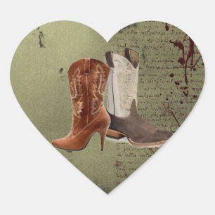 getting hitched western cowboy boots wedding heart sticker