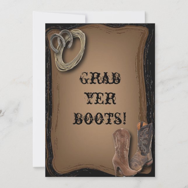 getting hitched western cowboy boots wedding invitation (Front)